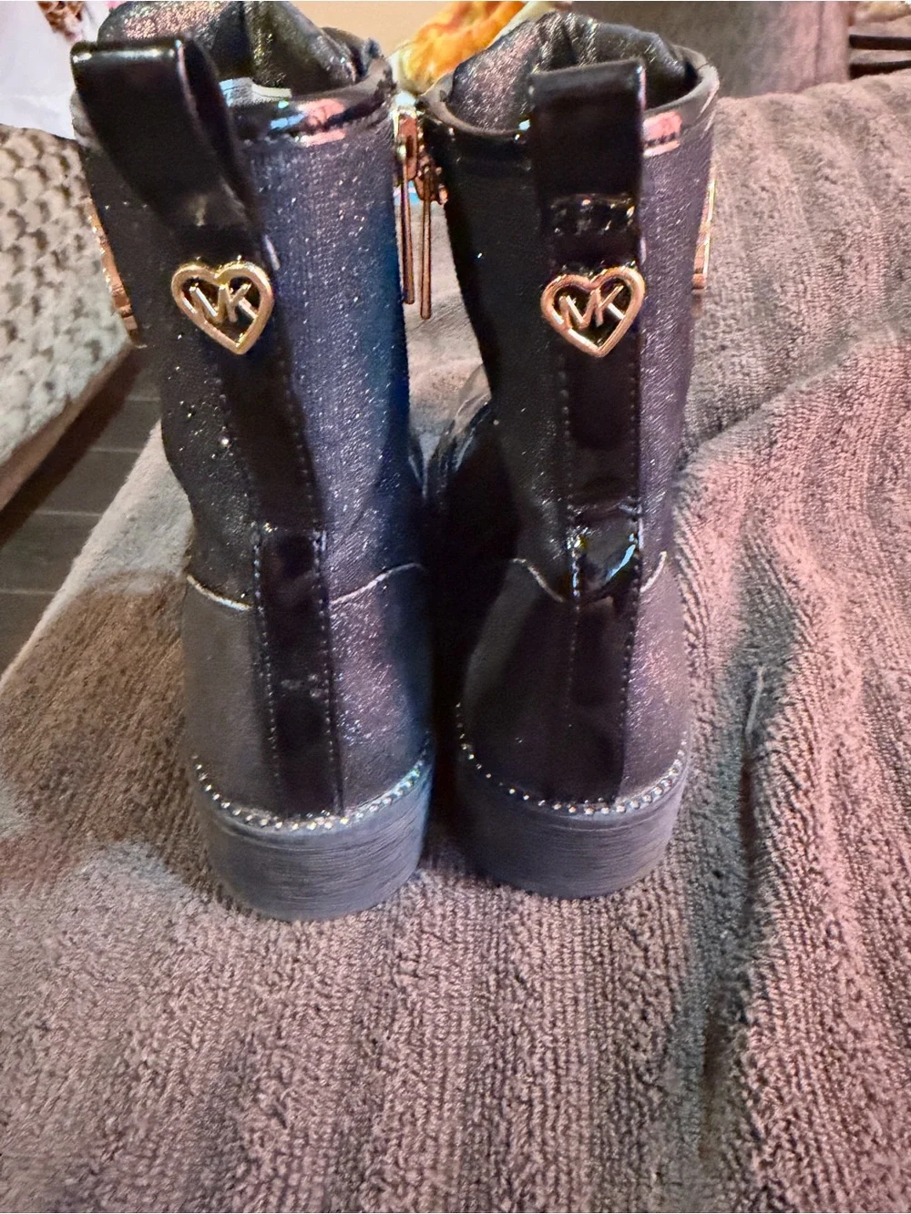 Michael Kors Girls' Black Glitter Patent Toe Lace-Up Boots